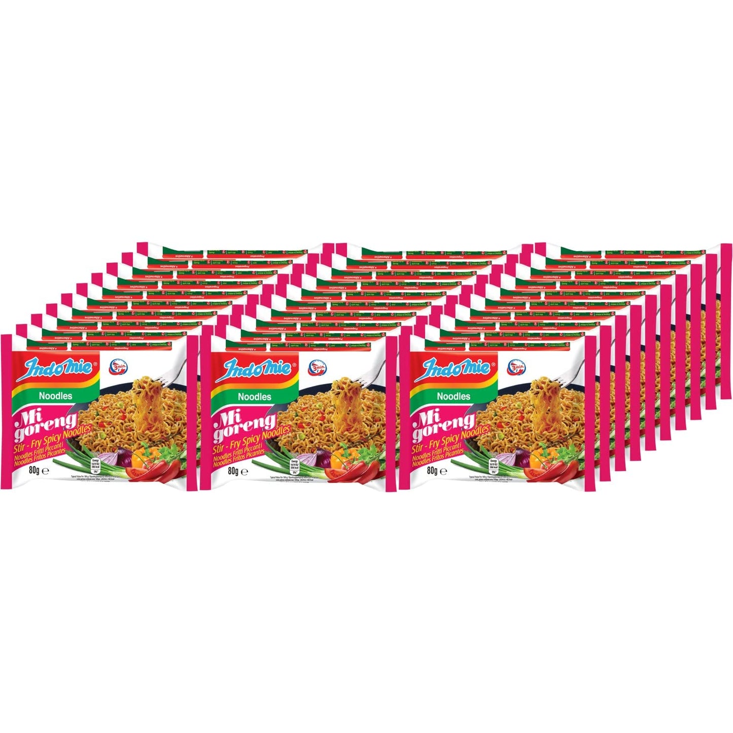 Indomie Mi Goreng Instant Stir Fry Noodles, Halal Certified, Hot & Spicy/Pedas Flavor (Pack of 30), 2.82 Ounce (Pack of 30)