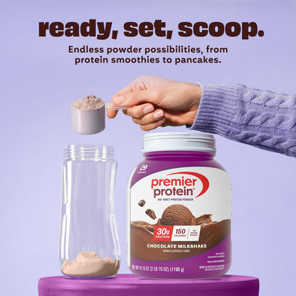Premier Protein Powder, Chocolate Milkshake, 30g Protein, 1g Sugar, No Soy, Gluten Free, 41.9oz (29 Servings)