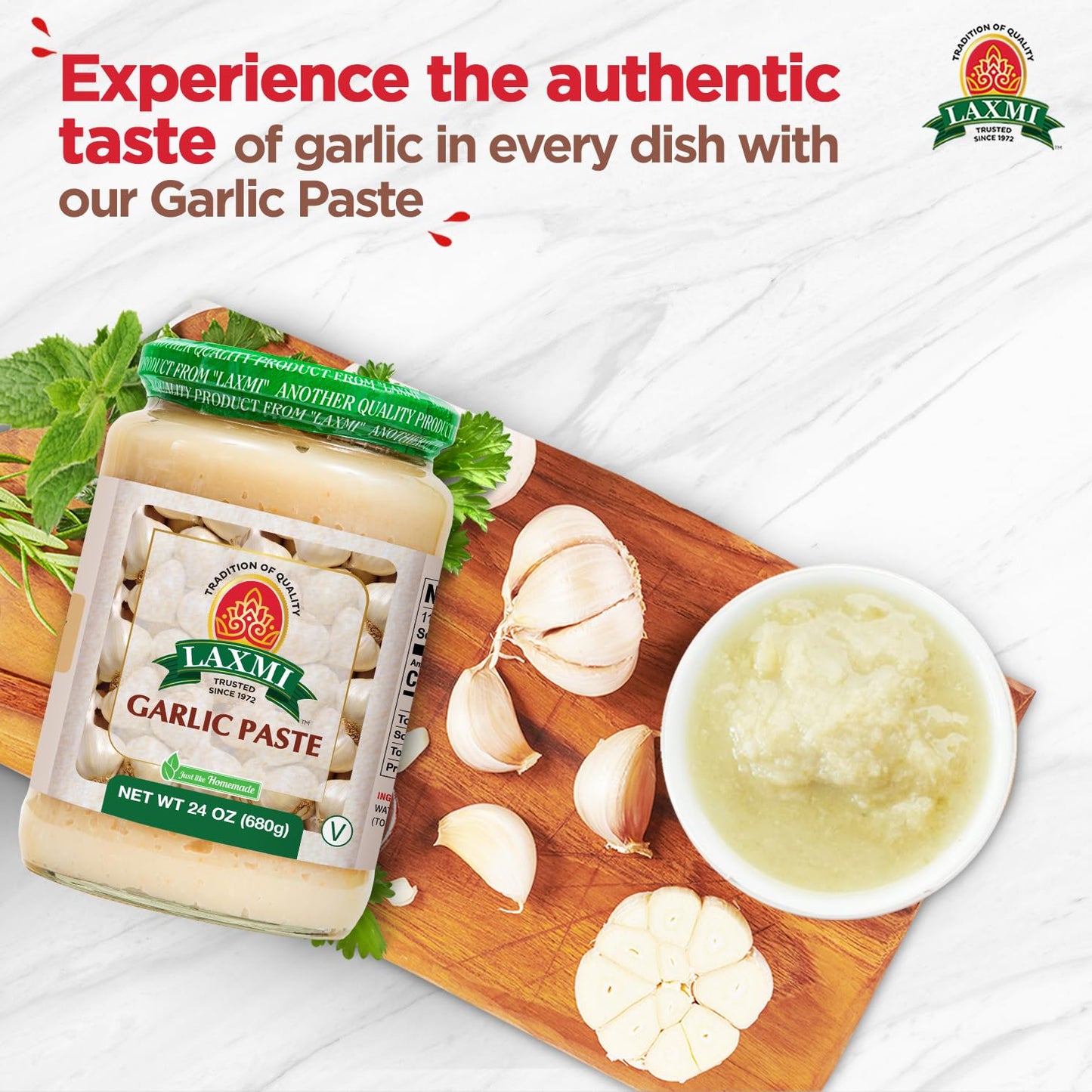 Laxmi Garlic Paste 24oz | Premium quality and pure Garlic, Ground | Vegetarian | Non-GMO certified | Ethically Sourced