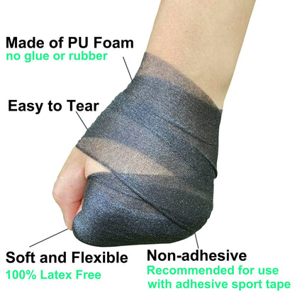 Pre Wrap Tape Athletic,3 Rolls X 22 Yards Black Prewrap,Headbands for Hair,Foam Underwrap Sports Wrap
