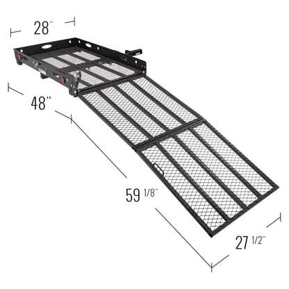 Silver Spring Folding Steel Wheelchair Carrier with Ramp & Hitch Mount, 48" x 27.75", Black - Heavy-Duty and Foldable Mobility Carrier for Scooter Vehicles and Wheelchairs