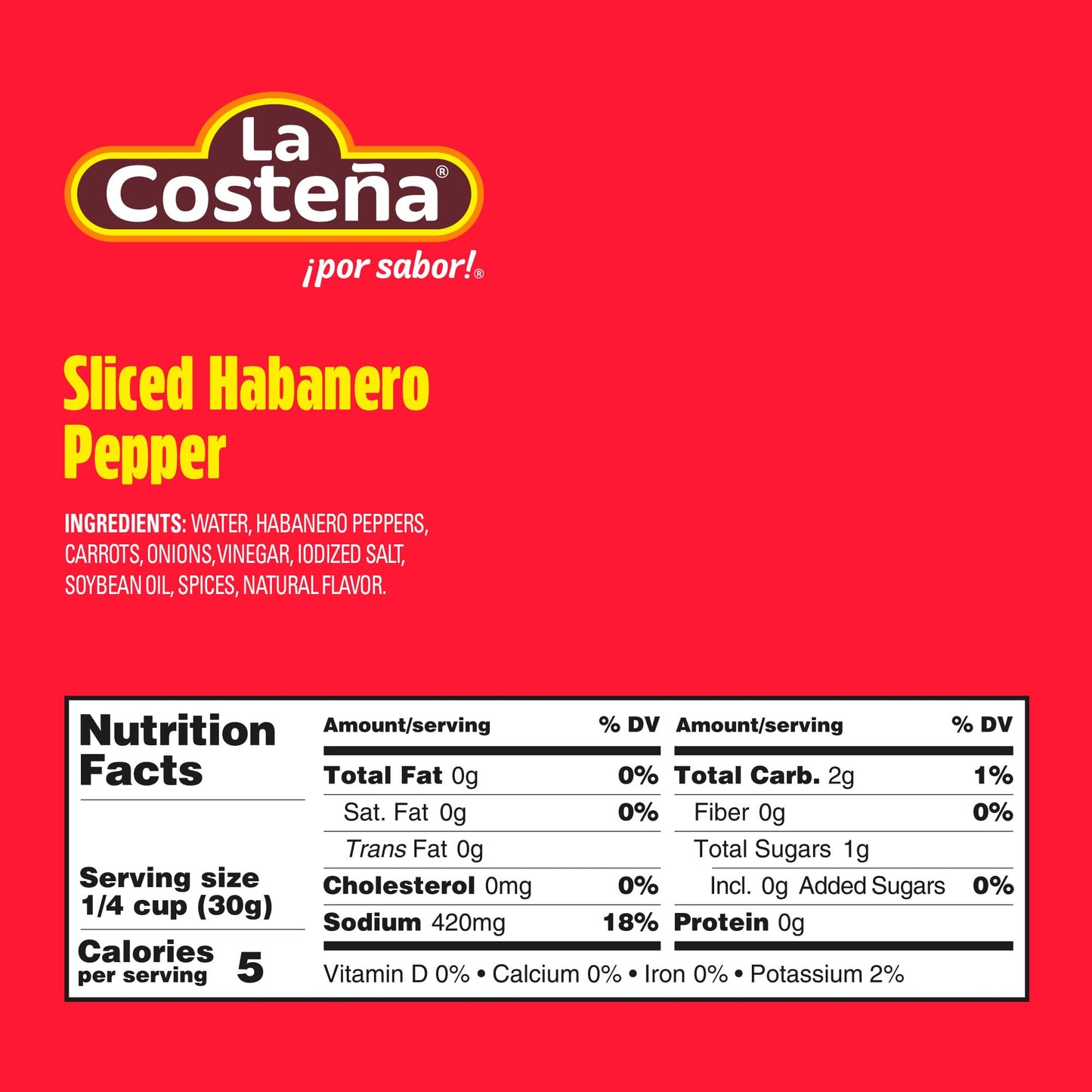 La Costeña Sliced Habanero Pepper for Mexican Food, Mango Habanero Salsa, Guacamole, Enchiladas, Spicy Nacho & Taco Toppings - Hot Pickled Vegetables - 10x Spicier than Jalapeños - 7.4 oz, 1 Pack