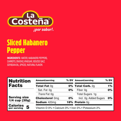 La Costeña Sliced Habanero Pepper for Mexican Food, Mango Habanero Salsa, Guacamole, Enchiladas, Spicy Nacho & Taco Toppings - Hot Pickled Vegetables - 10x Spicier than Jalapeños - 7.4 oz, 1 Pack