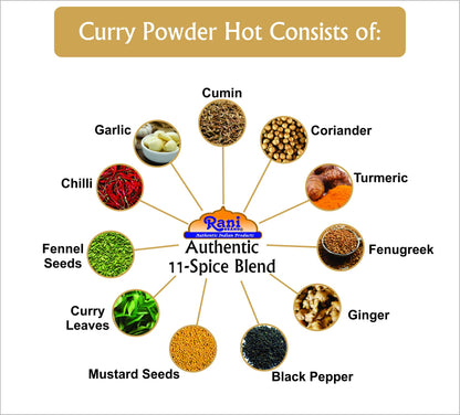 Rani Curry Powder Hot (11-Spice Authentic Indian Blend) 16oz (1lb) 454g PET Jar ~ All Natural | Salt-Free | Vegan | No Colors | Gluten Friendly | NON-GMO | Kosher | Indian Origin
