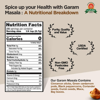 Laxmi Garam Masala 7 Oz (200gm) | A spicy and aromatic blend of our various salt free seasonings and spices | Non-GMO Product | For cooking and seasoning