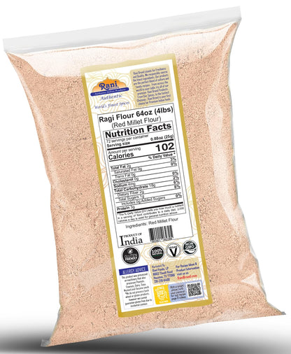 Rani Ragi (Finger Millet) Flour 64oz (4lbs) 1.81kg Bulk ~ All Natural | Vegan | Gluten Friendly | NON-GMO | Kosher | Indian Origin