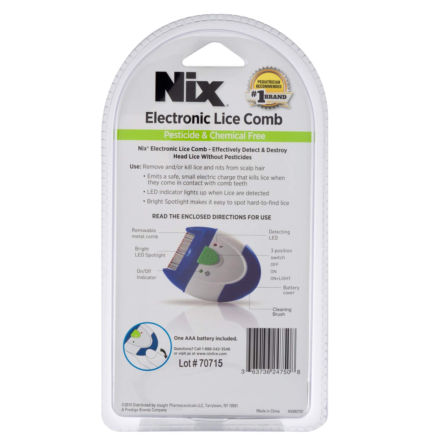 Nix Electronic Lice Comb, Effective Lice Treatment without Pesticides or Chemicals, 1 Count