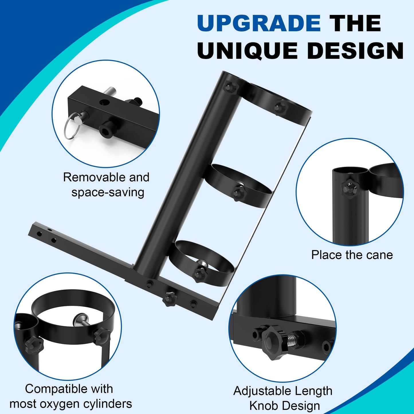 GARVIN Oxygen Tank Holder Cane Holder 2-in-1, Mobility Scooters, Power Wheelchair Accessories (Equipped with 1"x1" Hitch Receiver), Suitable for D and E Oxygen Cylinder 18.9" W x 6" D x 17.6" H