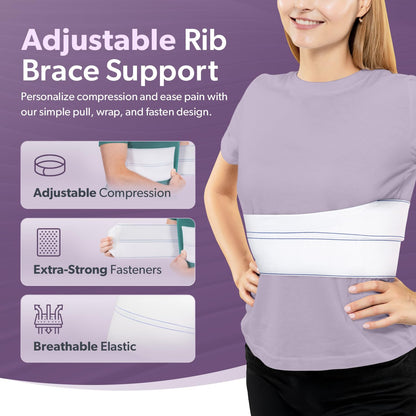BraceAbility Broken Rib Brace for Men and Women - Rib Protector Compression Wrap, Chest Support Belt for Bruised, Fractured, Dislocated Ribs, Costochondritis Relief, Sternum Brace (Male - White)