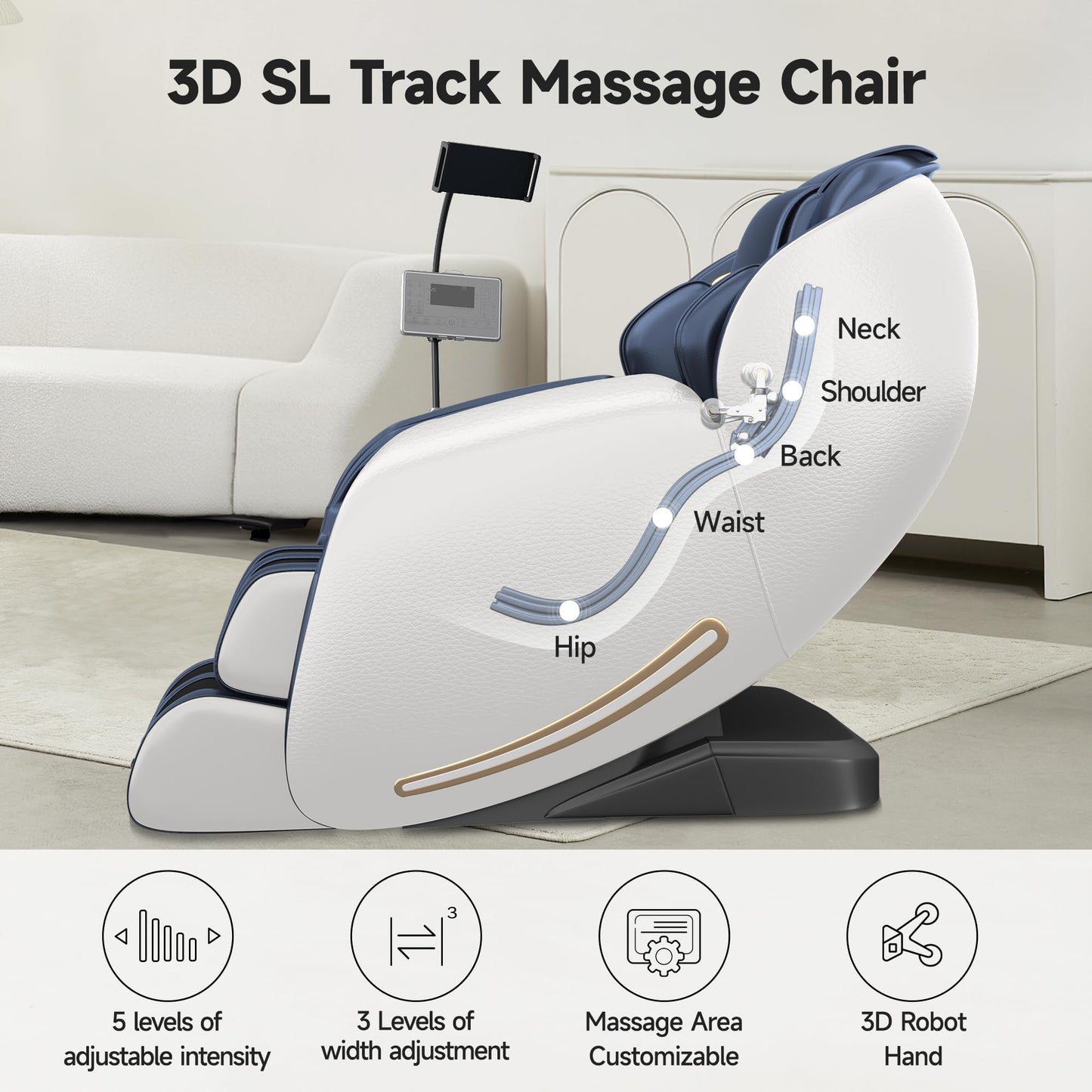 Real Relax 2026 Massage Chair Full Body, Zero Gravity SL-Track Massage Recliner with Added Phone Controller and Holder, Pause Button,Upgraded LCD Screen，APP Control and Child Lock, Favor-06, Blue