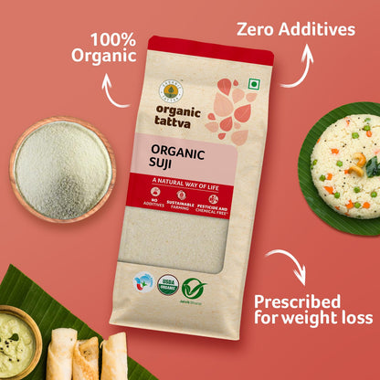 Organic Tattva Semolina Coarse Rawa Suji, 500g USDA Organic Certified