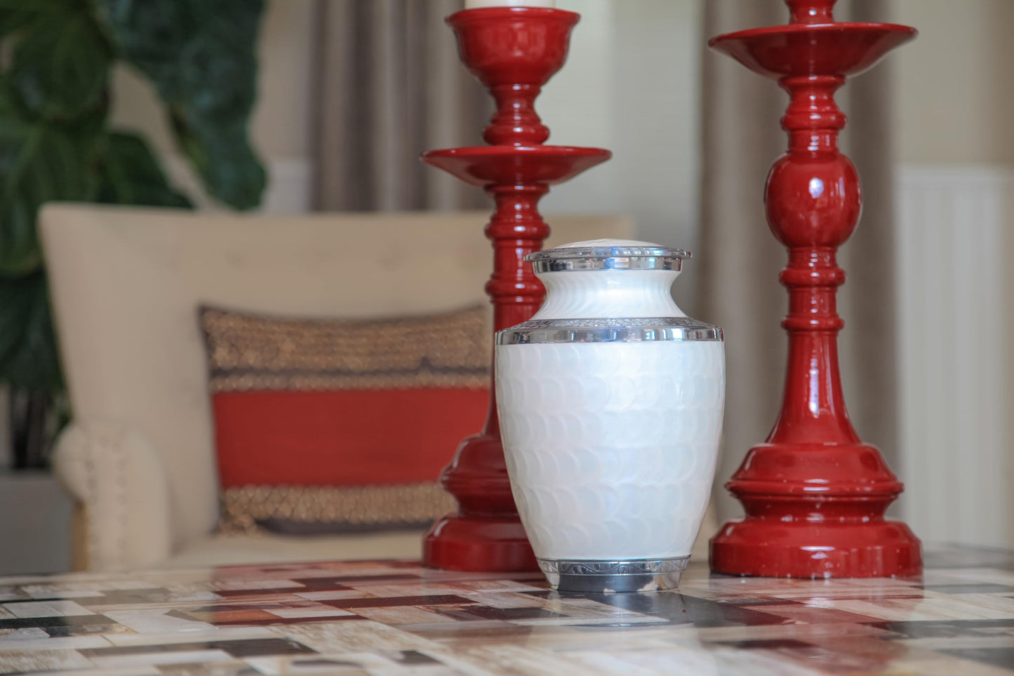 Eternal Harmony Large Urn for Ashes, Adult Male & Female Cremation Urn for Human Ashes with Elegant Finishes, Secure Seal & Velvet Bag, Funeral Vase for Men & Women Up to 200 lbs (White Pearl)
