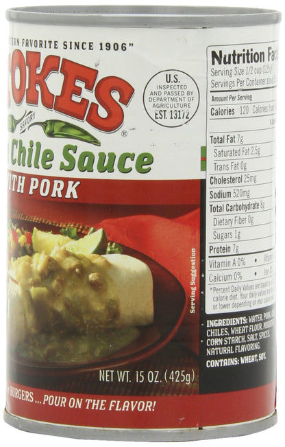 Stokes Green Chile Sauce with Pork, 15 Ounce