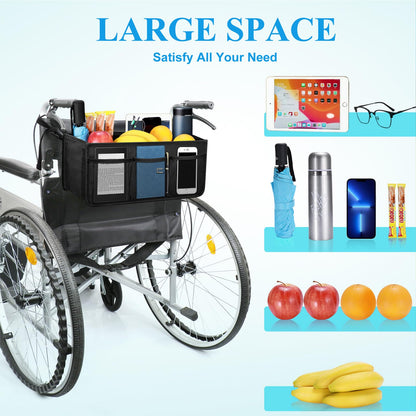Dotday Wheelchair Basket for Back, Large Capacity Wheelchair Backpack Storage Bag with Cup Holder
