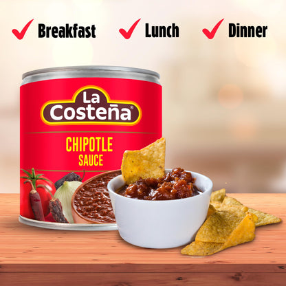 La Costeña Chipotle Salsa - Spicy Salsa Made with Chipotle Peppers for Mexican Food, Enchilada Sauce, Adobo Sauce, Fajita Seasoning, Aioli, Birria & Street Taco Seasoning - 7.76oz, 24 Pack Cans