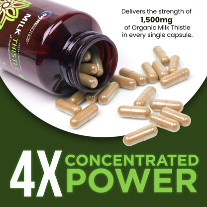 OmniBiotics Organic Milk Thistle Supplement 1500mg – 4X Concentrated Extract with Silymarin – High Potency Liver Detox & Support – 120 Vegan Capsules