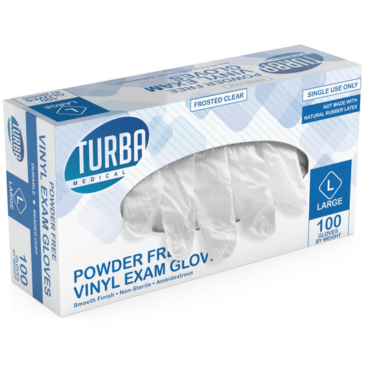 Clear Latex-Free Disposable Gloves – 100 Ct. Single-Use Powder-Free Vinyl Gloves – Non-Latex Gloves for Cleaning, Sanitary Gloves for Medical Examination, & Food-Safe Cooking Gloves by TURBA, Large