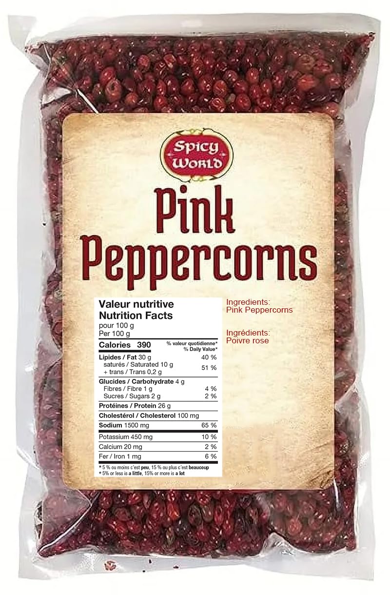 Spicy World Pink Peppercorns Whole 1.75Oz Bag - Steam Sterilized, Vegan, Premium Quality Whole Peppercorns