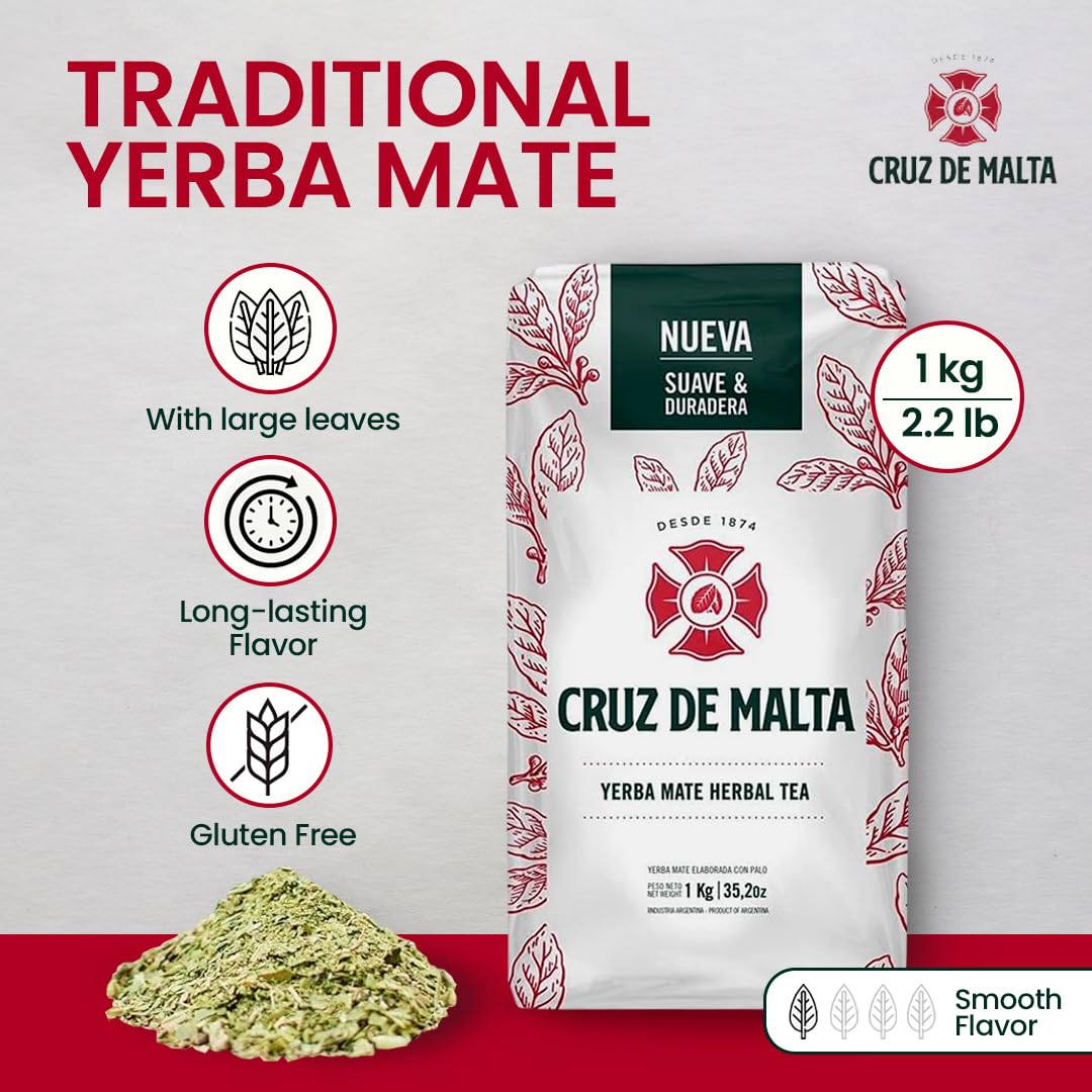 Yerba Mate Cruz de Malta, 2.2 Lbs / 1 Kilo each bag, 3-pack