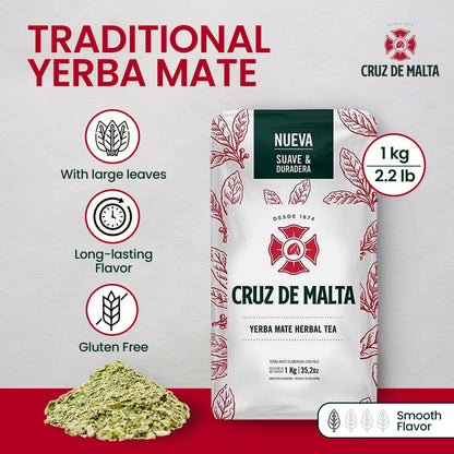 Yerba Mate Cruz de Malta, 2.2 Lbs / 1 Kilo each bag, 3-pack
