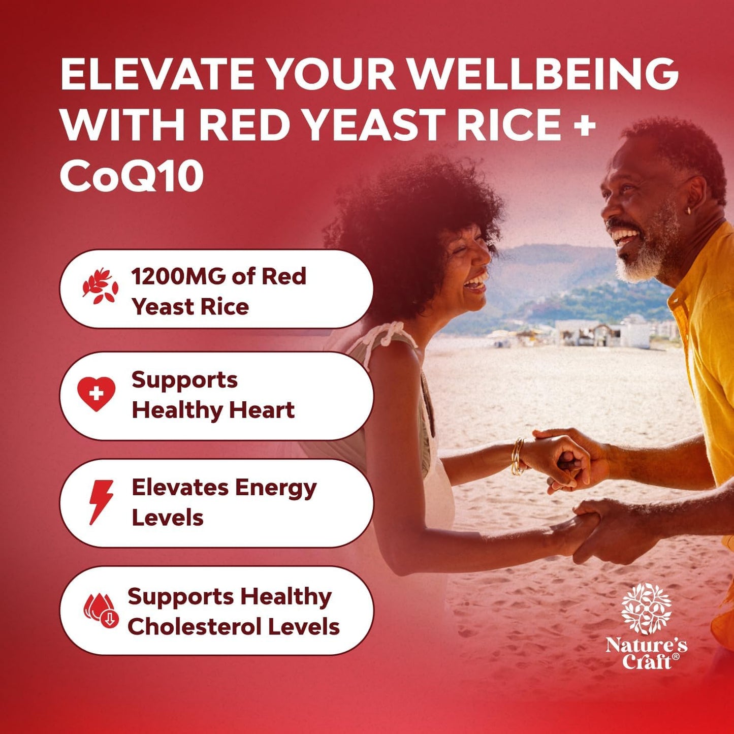 Red Yeast Rice with CoQ10 Supplement - Advanced Healthy Heart & Healthy Cholesterol Levels Formula for Men & Women - Extra Strength Capsule with Red Yeast Rice 1200 mg Capsules with CoQ10 - 120 Count