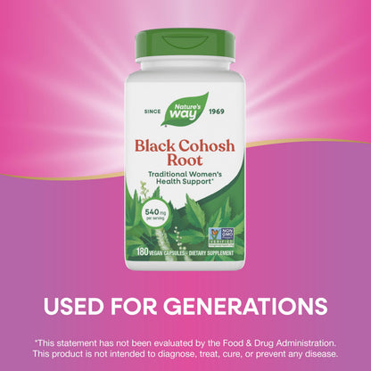 Nature's Way Black Cohosh Root, Traditional Support for Women's Health*, 540 mg per Serving, Non-GMO Project Verified, 180 Capsules (Packaging May Vary)