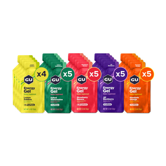 GU Energy Original Sports Nutrition Energy Gel, Vegan, Gluten-Free, Kosher, and Dairy-Free On-the-Go Energy for Any Workout, 24-Count, Assorted Fruity Flavors