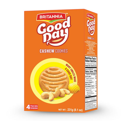 Britannia Good Day Cashew Cookies, 231g (8.1 oz) – Crunchy Cashew Biscuits, Perfect Tea-Time & Anytime Snack