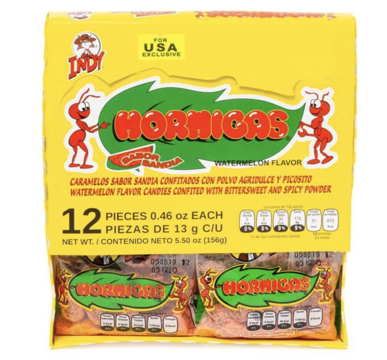 2 Packs - Hormigas Watermelon Flavor Mexican Candies Confited with Spicy Powder 24 pcs