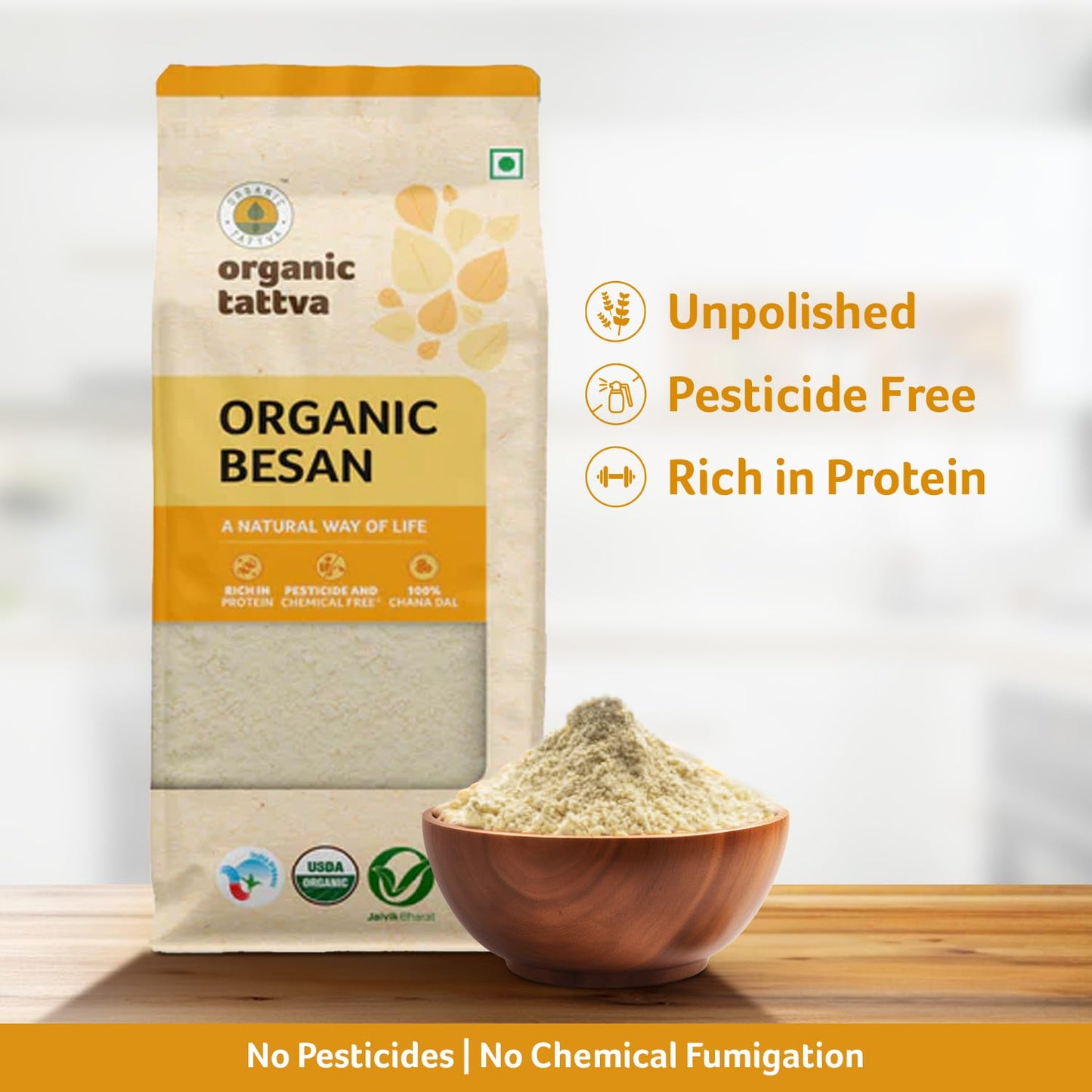 Organic Tattva Gram Flour Besan, ChickPea Flour, 500g Certified By USDA Organic