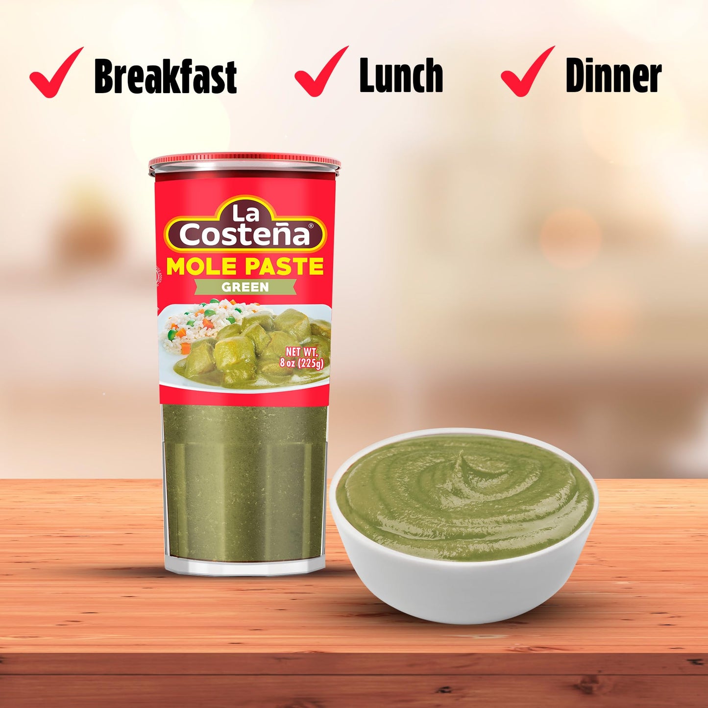 La Costeña Green Mole Sauce - Traditional Paste with Serrano Chiles & Spices - Mexican Food, Enchilada Seasoning, Meat Marinade, Rice, Tamale, Taco, Burger, Comida Mexicana - 8.25oz, 12 Pack