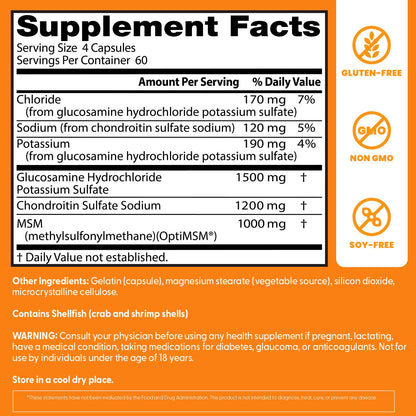 Doctor's Best Glucosamine Chondroitin MSM - Joint Health Support Supplement for Women & Men, Nutritional Support for Joint Strength, Hair, Skin, & Nails, Gluten Free, Non GMO - 240 Capsules