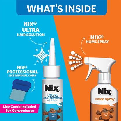 Nix Lice Treatment Hair and Home Kit, Ultra Hair Solution (3.4 Fl Oz), Home Defense Bedbug and Lice Killing Spray (5 Fl Oz)