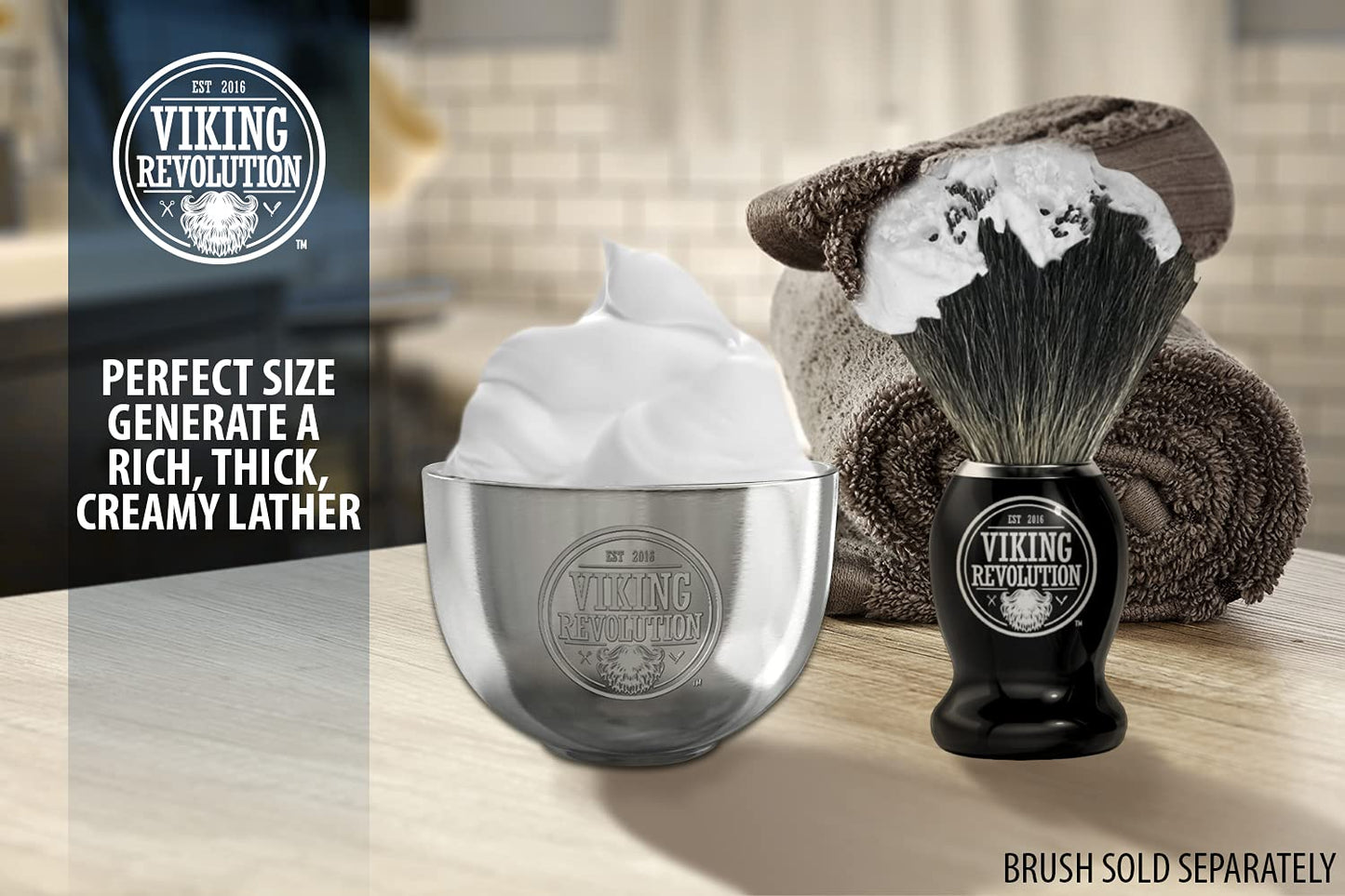 Viking Revolution Stainless Steel Shaving Soap Bowl- Shaving Mug for Shave Cream & Soap- Double Layer, Unbreakable Shaving Cup for Wet Shave 3.2" x 2.2"