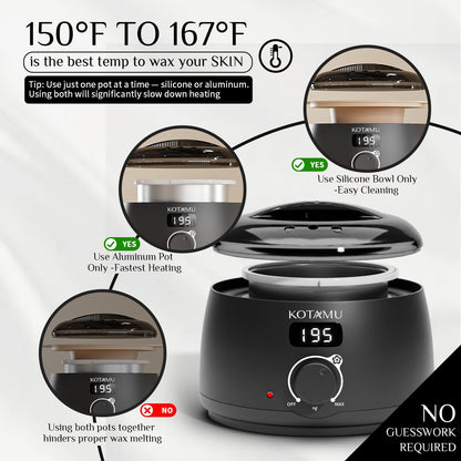 KOTAMU Waxing Kit Black Digital Wax Kit for Women Men Sensitive Skin Hard Waxing Pot for Eyebrow Face Leg Underarm Coarse Soft Hair Removal Professional Wax Warmer with 25 Accessories for Home Salon