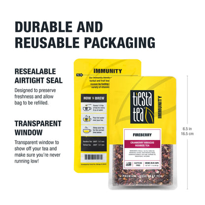 Tiesta Tea - Cranberry Hibiscus Rooibos Tea, Fireberry, Loose Leaf, Herbal Blend with Hibiscus, Cranberry, Currants & Rooibos, Enjoy Hot or Iced, 1.7oz Resealable Pouch, 25 Cups