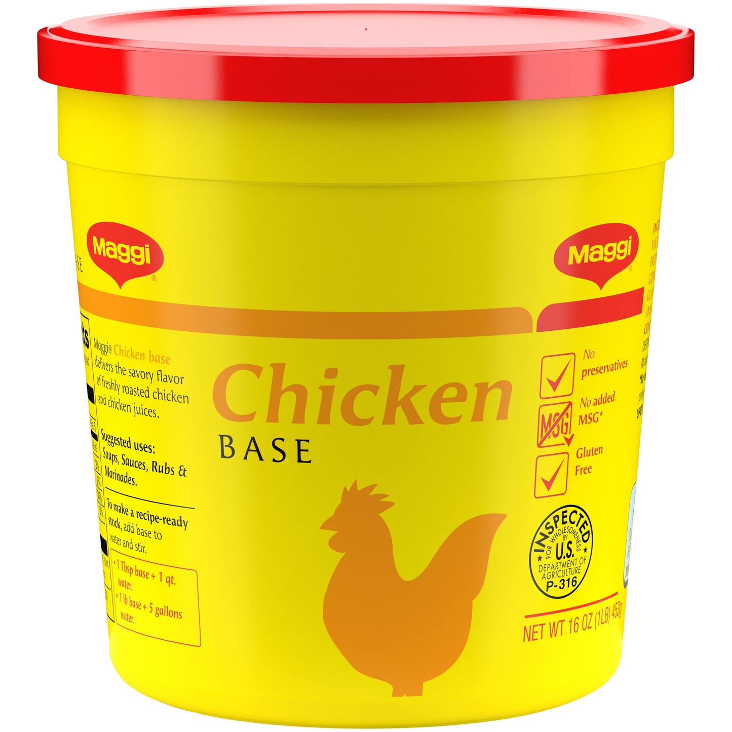 Maggi Chicken Base, Stock and Bouillon, Gluten Free, No MSG, Bulk 1 lb Tub (Pack of 6)