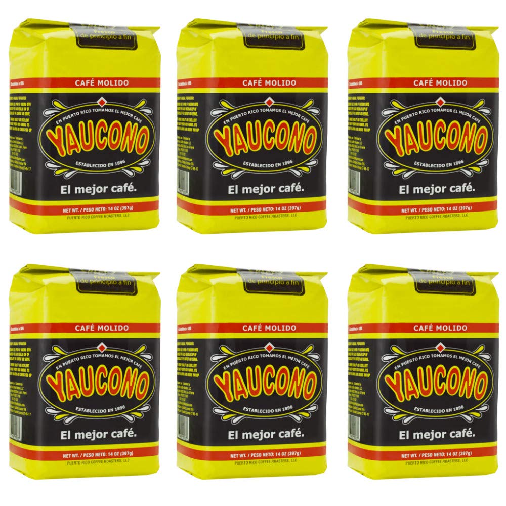 Yaucono Ground Coffee Bagged, 14 Ounce (Pack of 6)
