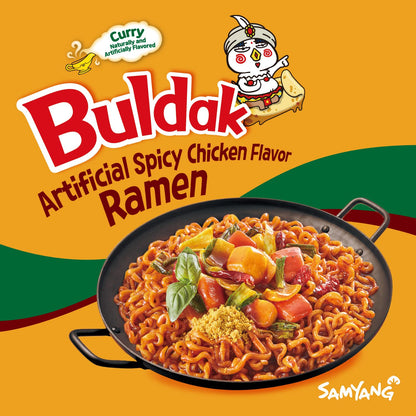 Samyang Curry Buldak Korean Spicy Hot Chicken Stir Fried Ramen Noodles 4.94oz (Pack of 5)