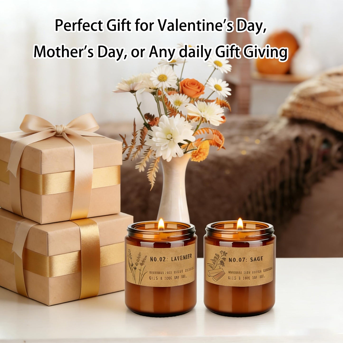 Scented Candles for Women – Large 36 oz Scented Candle Gift Set for Birthday Valentine's Day, Natural Soy Wax Amber Jar Candles with Lavender & Sage, 4-Pack Aromatherapy Set