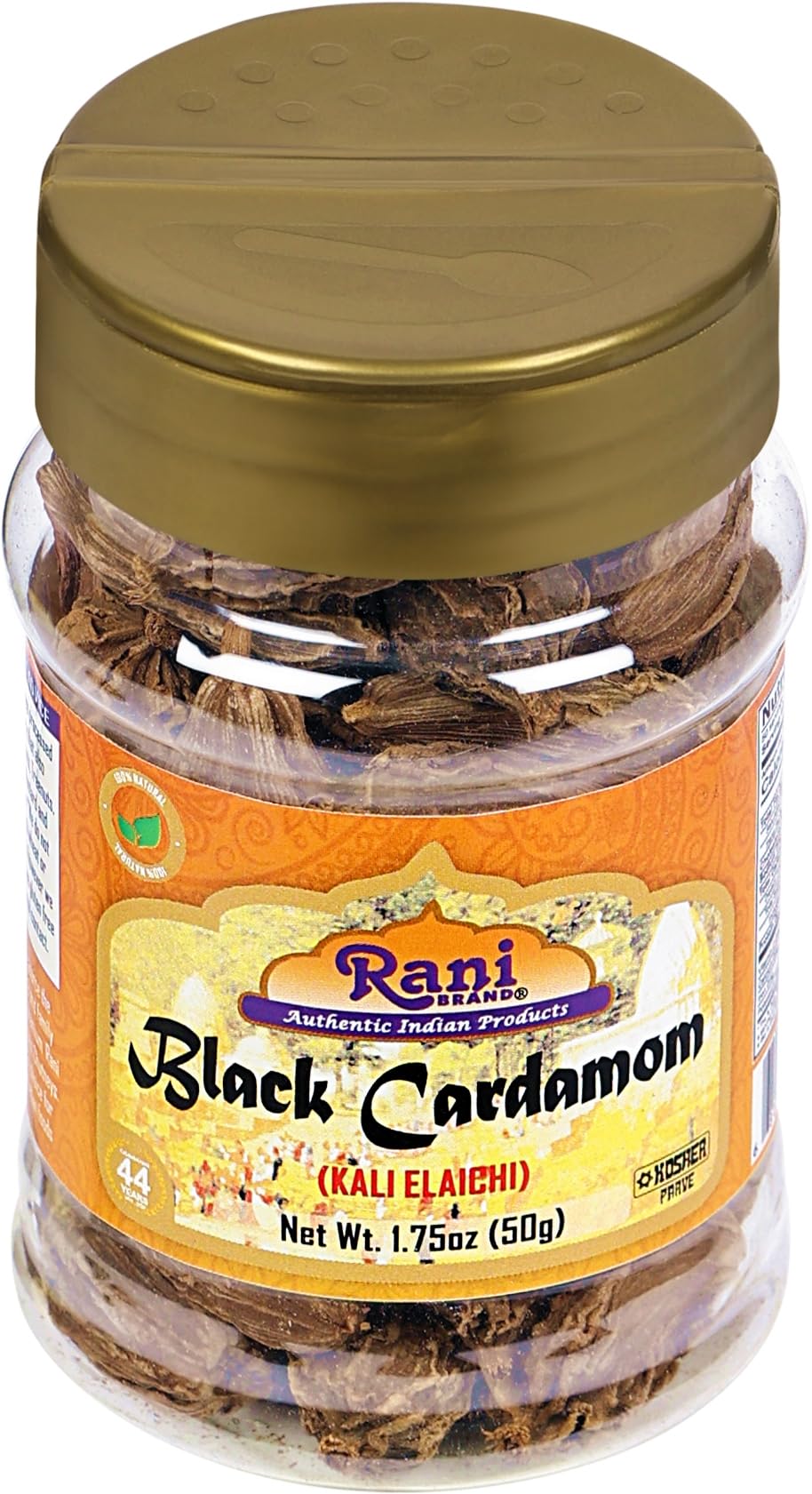 Rani Black Cardamom Pods (Kali Elachi) Whole Indian Spice 1.75oz (50g) PET Jar ~ All Natural | Vegan | Gluten Friendly | Non-GMO | Kosher | Indian Origin ~ Smokey | Tsaoko | Cao Guo | Bach Dan Khau