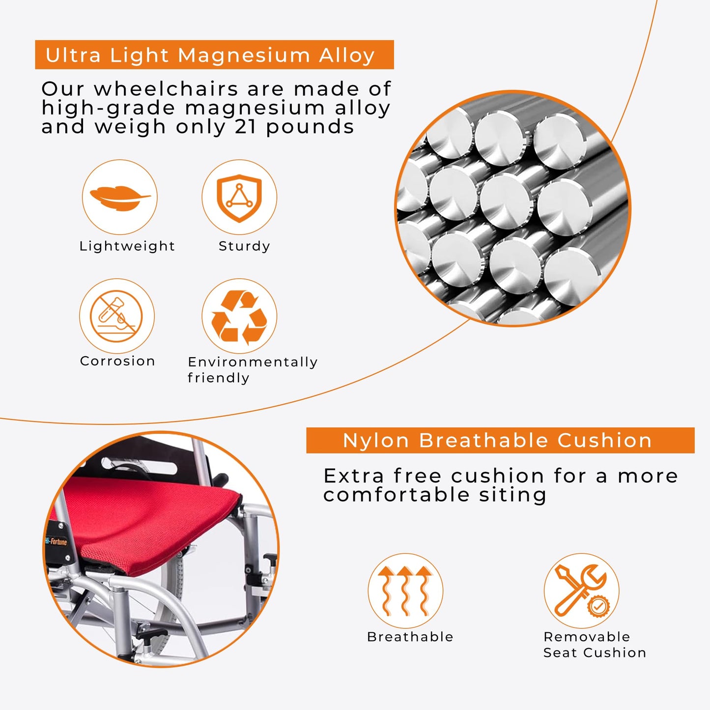 SUMELL Magnesium Lightweight Wheelchair - FSA HSA Eligible 21lbs Self propelled Chair with Travel Bag and Cushion, Portable and Folding 17.5” W Seat, Park & Brake Anti Tipper, Ultra Light, Red