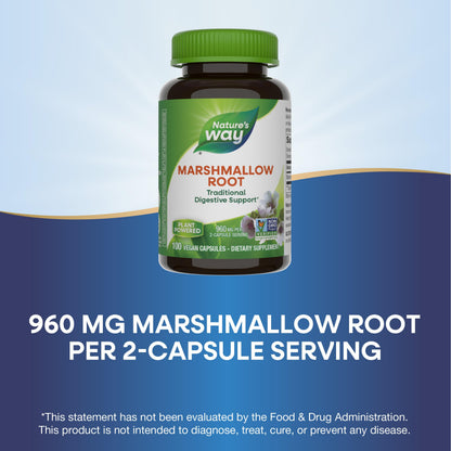 Nature's Way Marshmallow Root - Plant-Based Herbal Supplement for Traditional Digestive Support* - Daily Wellness Supplement - Vegan, Gluten-Free & Dairy-Free - 100 Count (50 Servings)