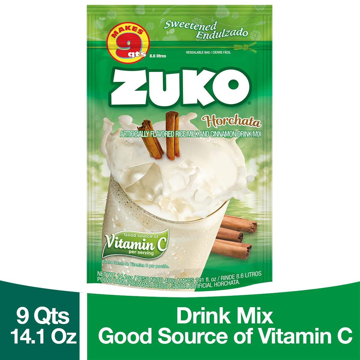 Zuko Horchata Instant Powder Drink | Family Pack | No Sugar Needed | Vitamin C | 14.1 Ounce (Pack of 6)
