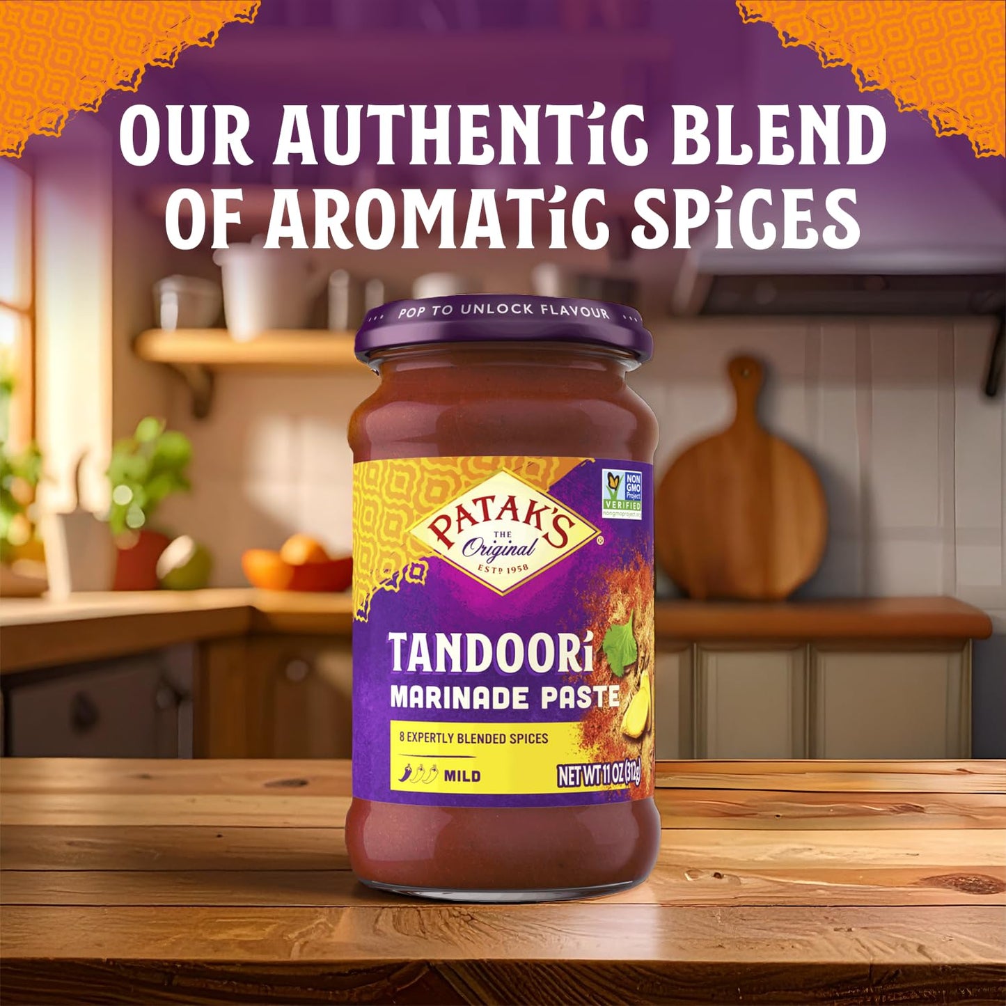 Patak’s Tandoori Marinade Paste - Mild Indian Tandoori Paste with 8 Expertly Blended Spices - Gluten-Free & Vegan - Flavorful Chicken Marinade for Grilling, Baking & BBQ Cooking - 11oz Jar (Pack of 2)