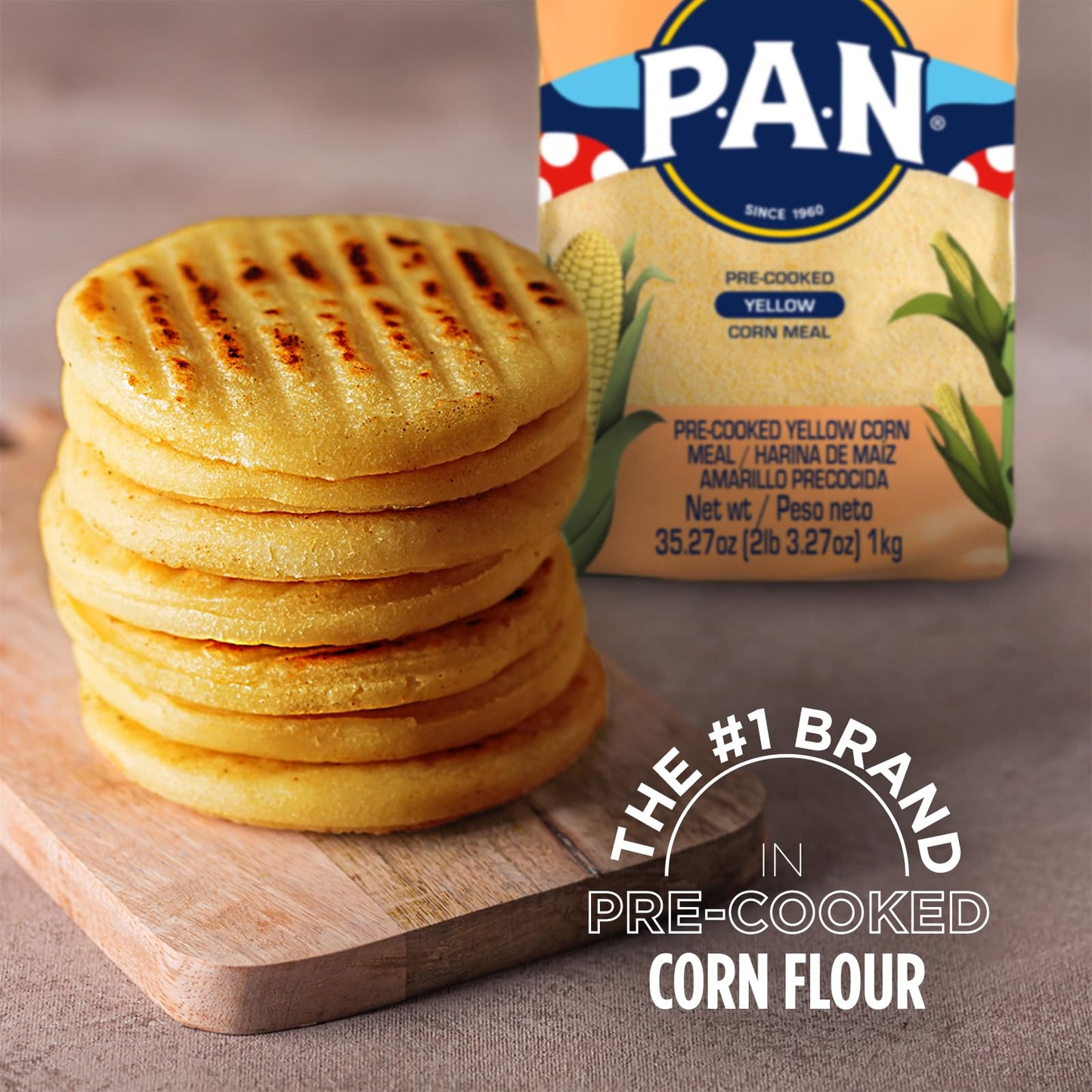 P.A.N. Yellow Corn Meal – Pre-cooked Gluten Free and Kosher Flour for Arepas (2.2 lb/Pack of 1)
