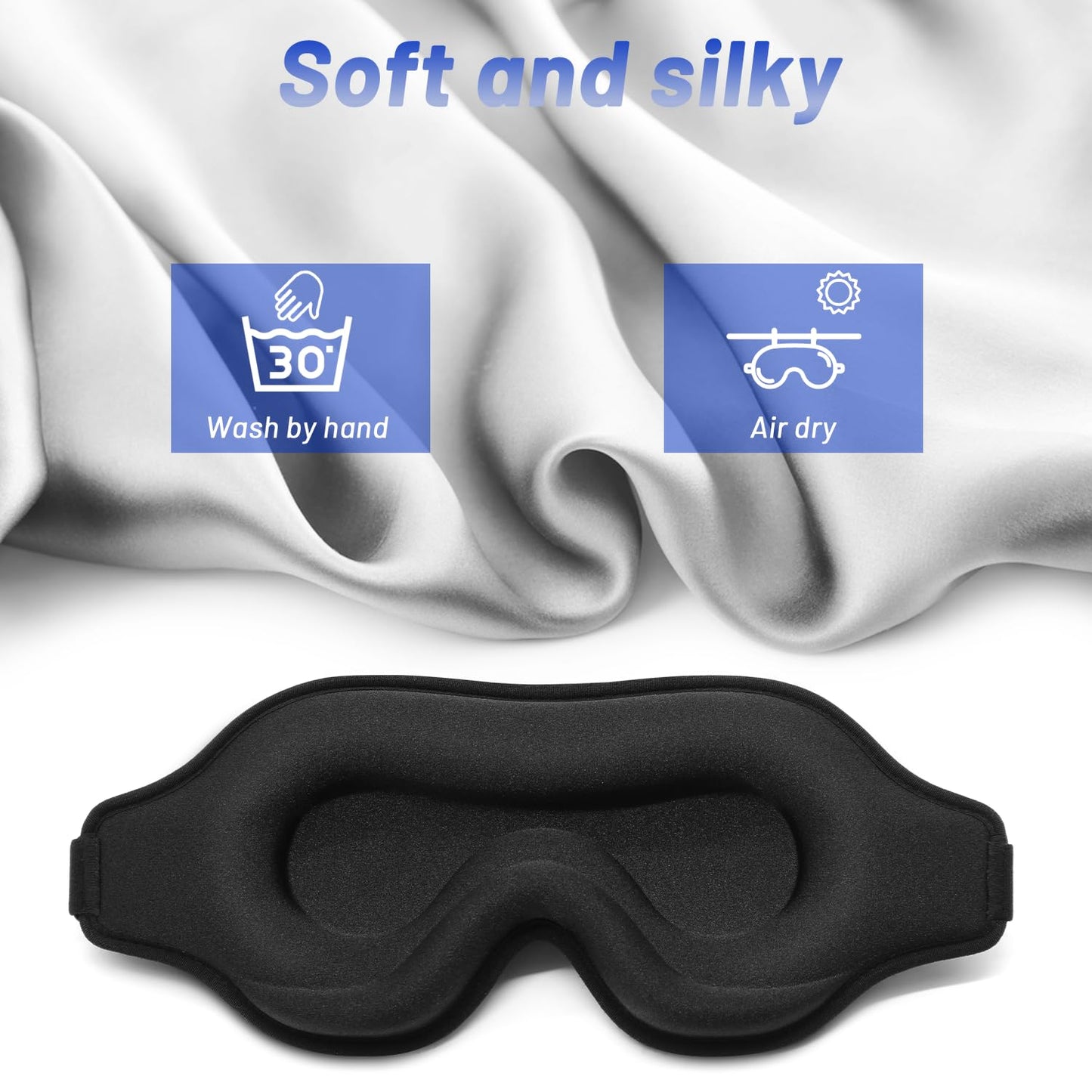 Sleep Eye Mask for Men Women, Lash Extensions 3D Sleeping Mask, Travel Blackout Night Blindfold Eye Shade Cover with Adjustable Strap (Black-3D)