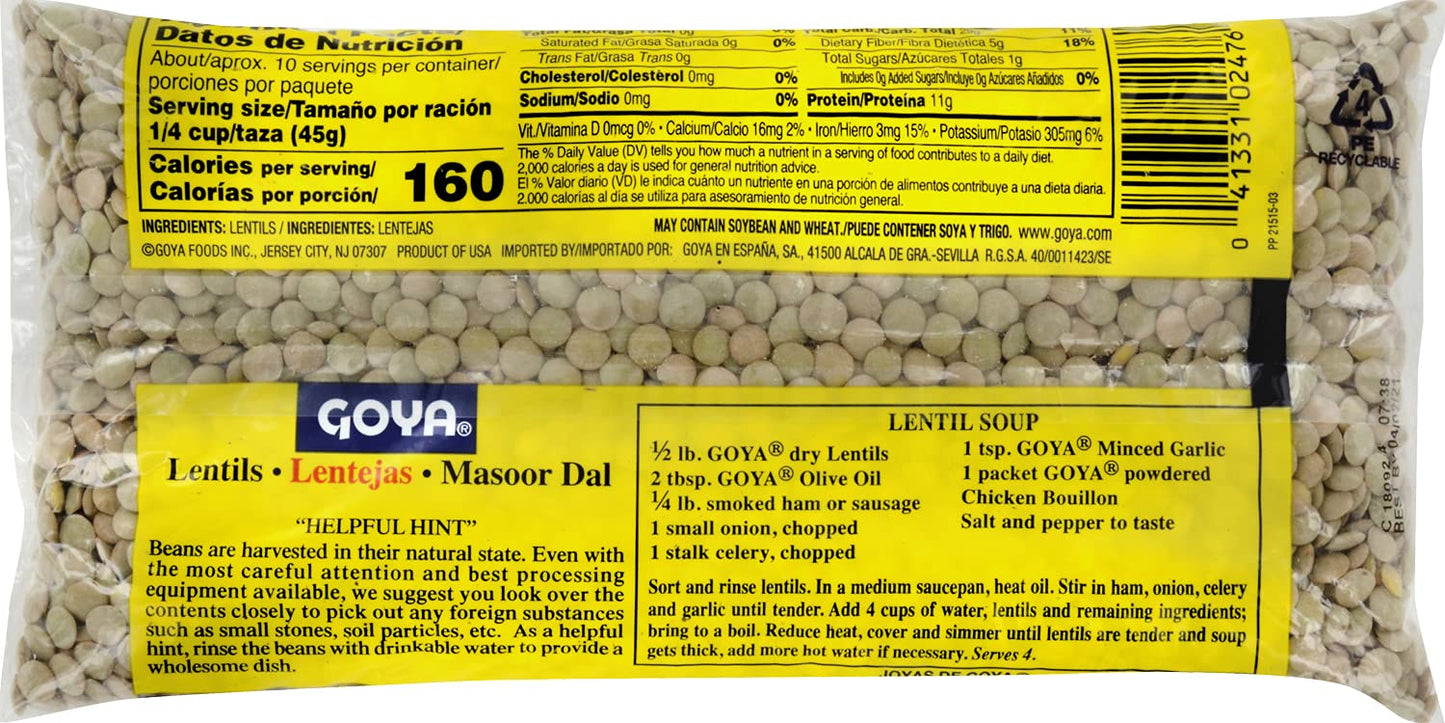 Goya Foods Lentils, Dry, 16 Ounce (Pack of 24)