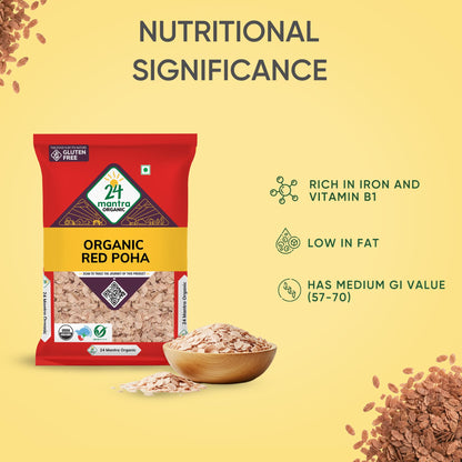 24 Mantra Organic Red Poha/Flattened Red Rice/Erra Atukula - Organic | Chemical Free & | Pesticides Free | Easily Digestible (500 G (Pack Of 1))