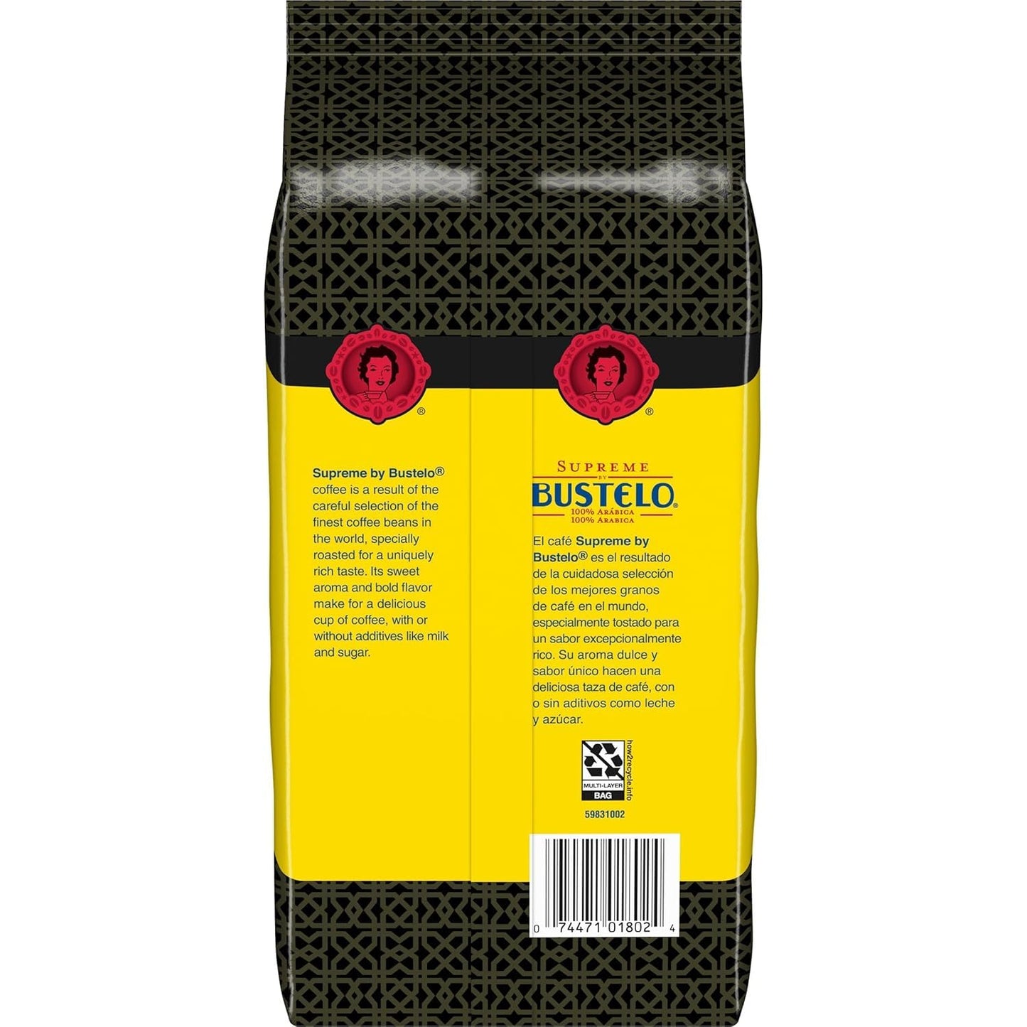 Café Bustelo Supreme by Bustelo Espresso Style Dark Roast Whole Bean Coffee, 16 Ounce (Pack of 8), Red
